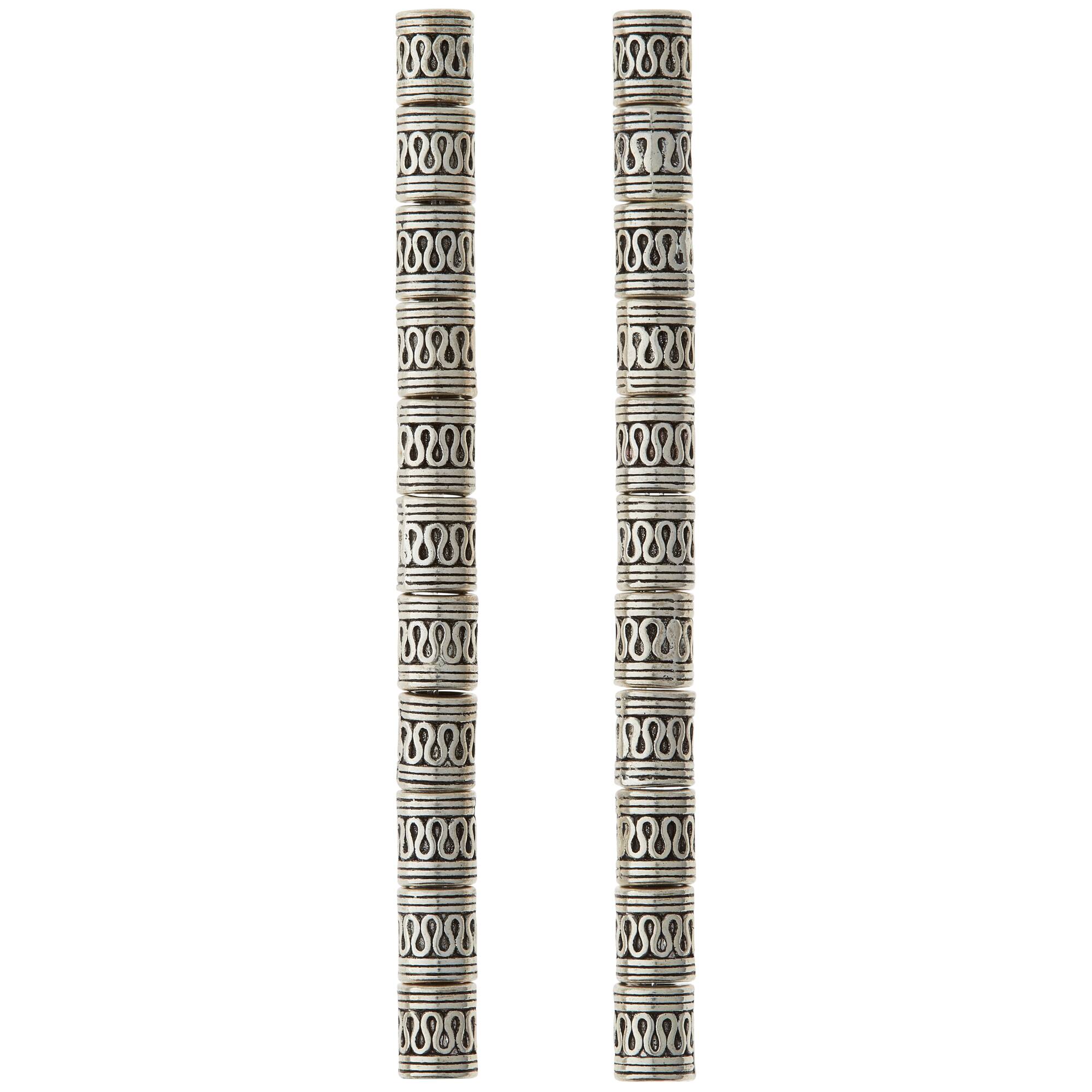 Silver Snake Carved Metal Tube Beads, 9mm by Bead Landing™